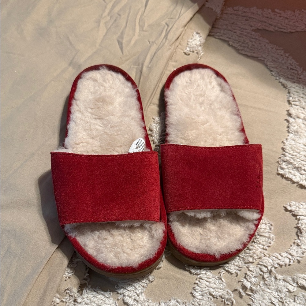 L.L. Bean Red Slippers with Tan Soles